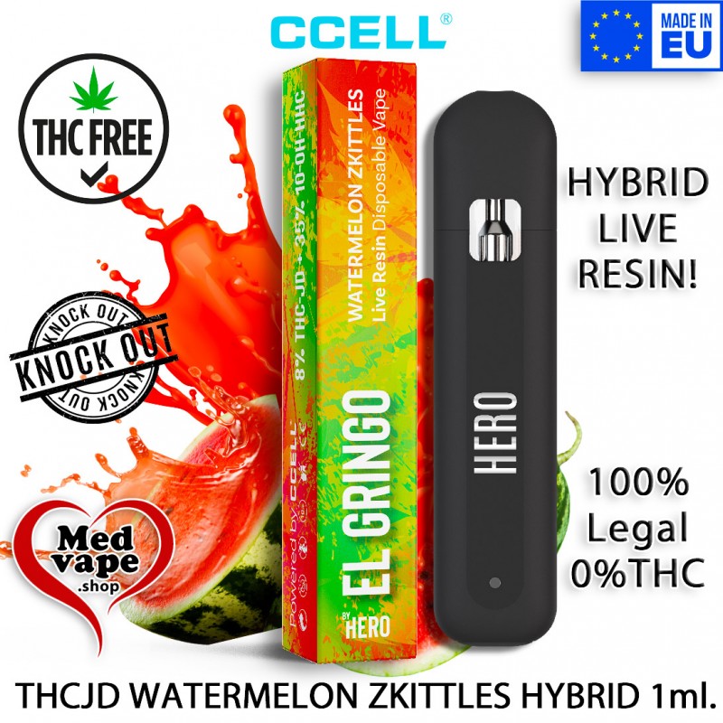 8% THC-JD + 35% 10-OH WATERMELON ZKITTLES - EL GRINGO WEED MEDVAPE THC